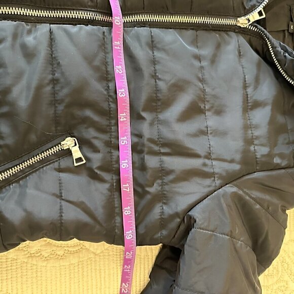 AMBIANCE classic black puffer jacket faux fur lined hood zip pockets women's M - Picture 7 of 9